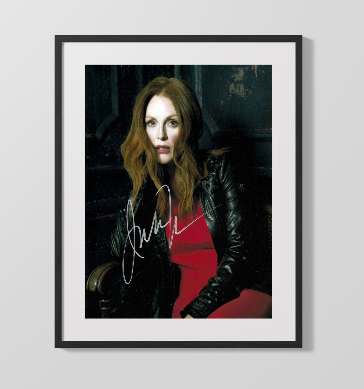 Julianne Moore - Black Leather Jacket Red Dress Dramatic Lighting movie wall art 16x20 Gallery Frame
