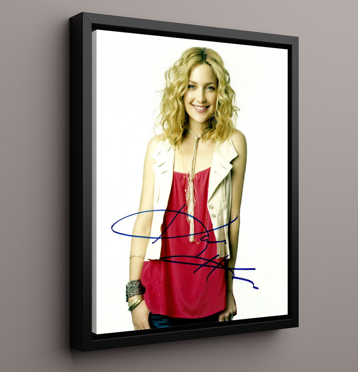 Kate Hudson - Red Blouse Cream Vest Smiling Blonde movie wall art 16x20 Framed Canvas