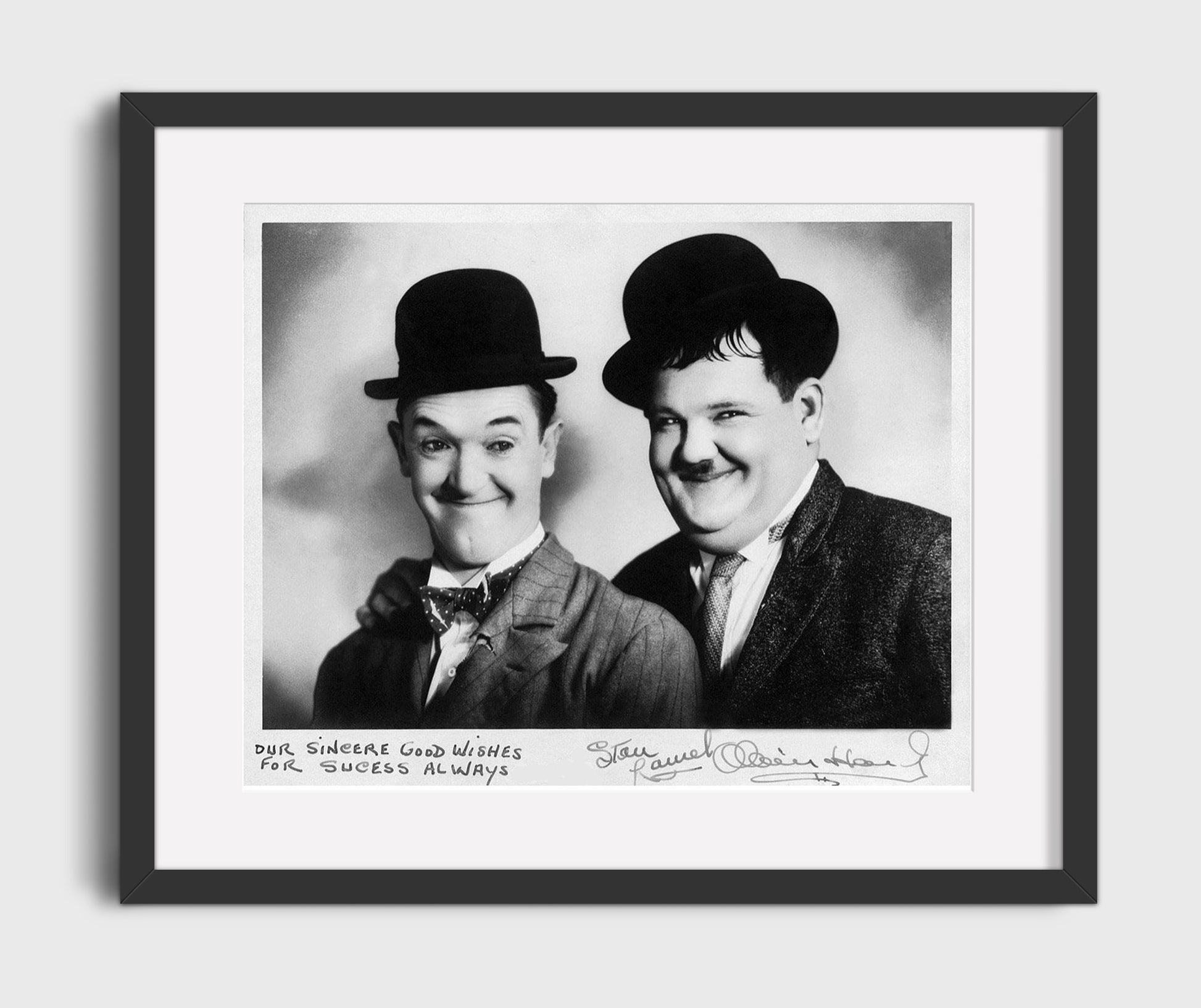 Laurel and Hardy - Bowler Hat Buddies Vintage Movie Wall Art - 16x20 Gallery Frame movie decor