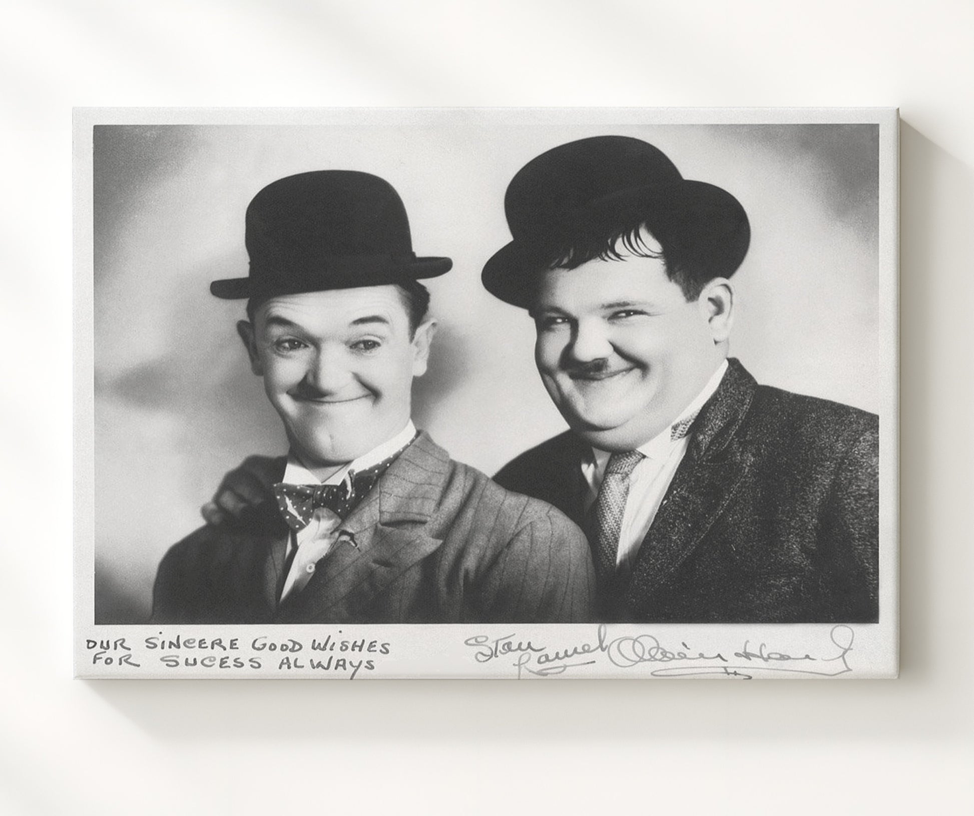 Laurel and Hardy - Bowler Hat Buddies Vintage Movie Wall Art - 20x24 Canvas movie decor