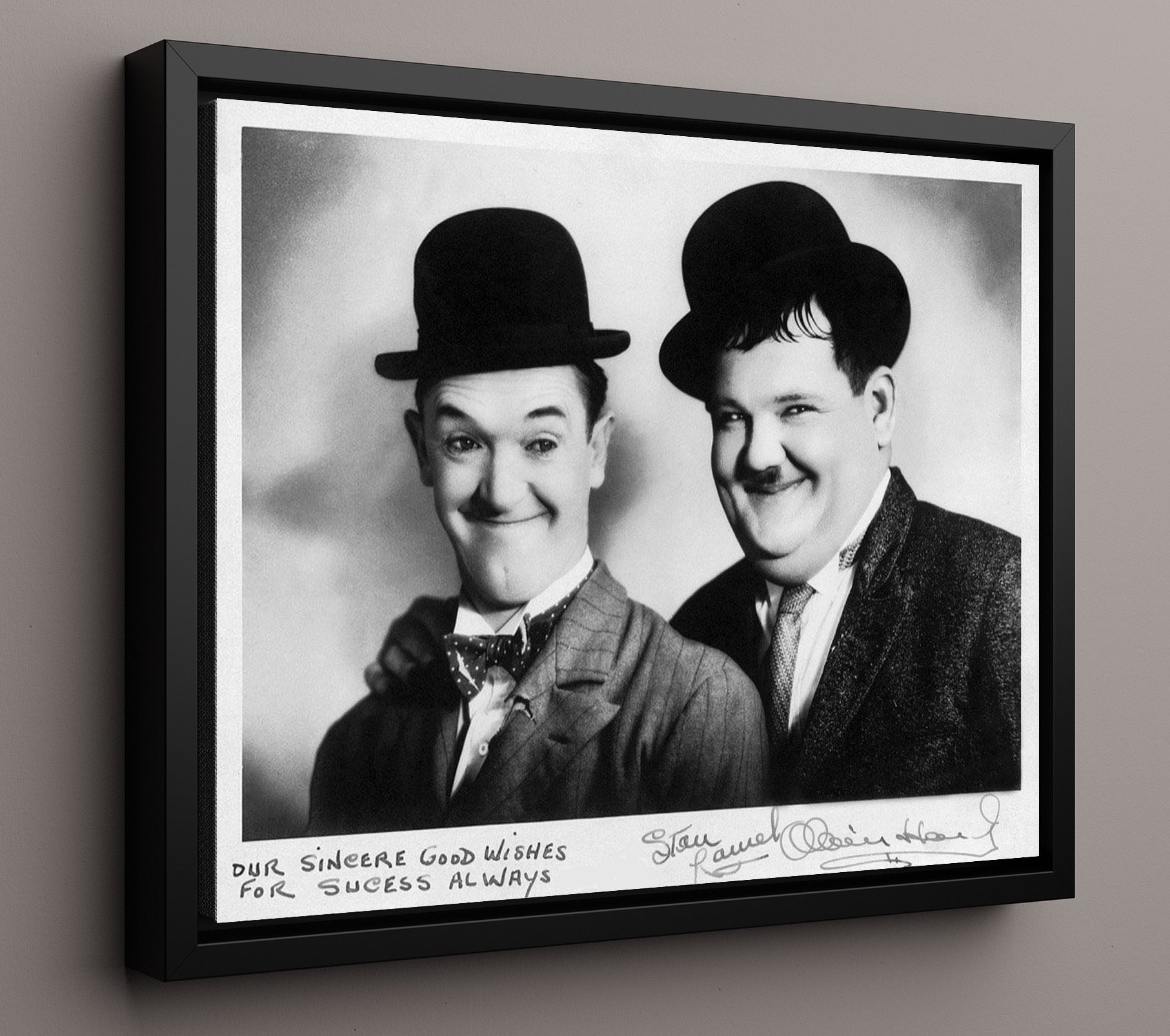 Laurel and Hardy - Bowler Hat Buddies Vintage Movie Wall Art - 16x20 Framed Canvas movie decor