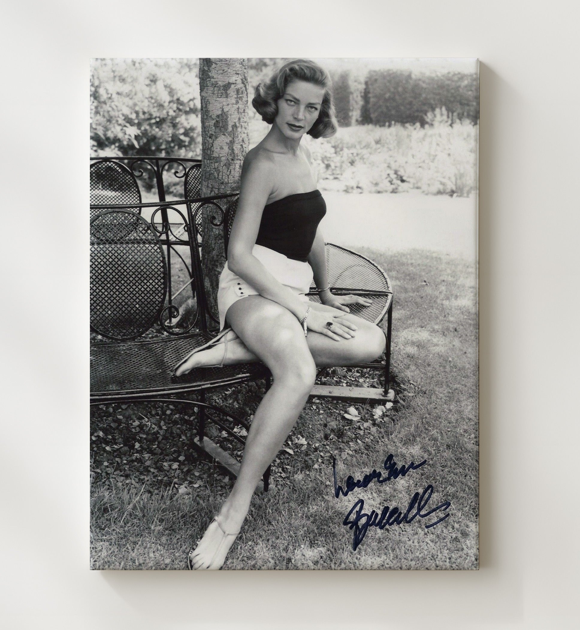 Lauren Bacall - Garden Bench Classic Hollywood Pose movie wall art 20x24 Canvas