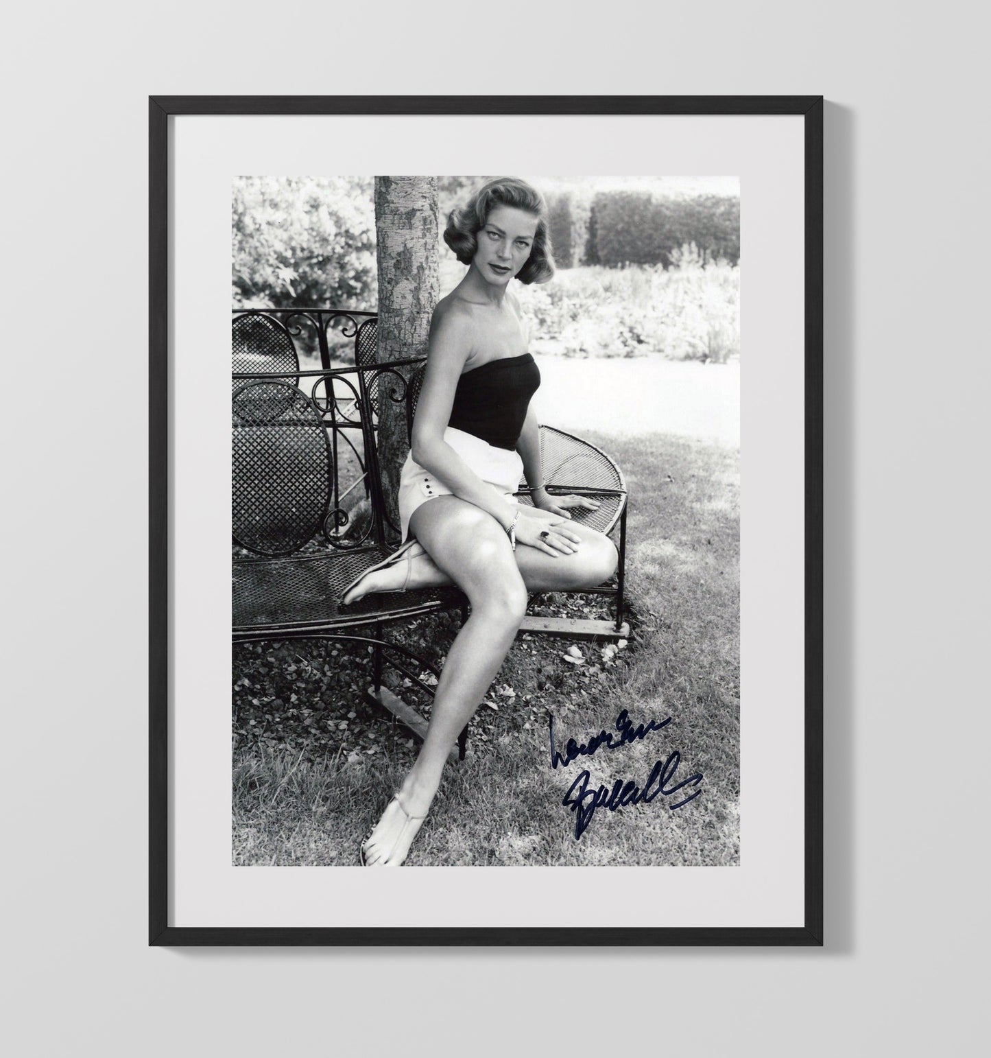 Lauren Bacall - Garden Bench Classic Hollywood Pose movie wall art 16x20 Gallery Frame