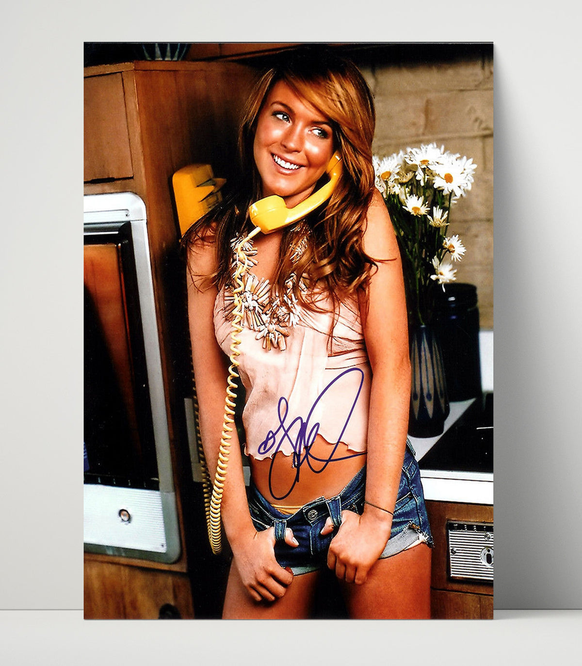 Lindsay Lohan - Retro Kitchen Phone Call Daisy Bouquet Smile movie wall art 16x20 Unframed Print