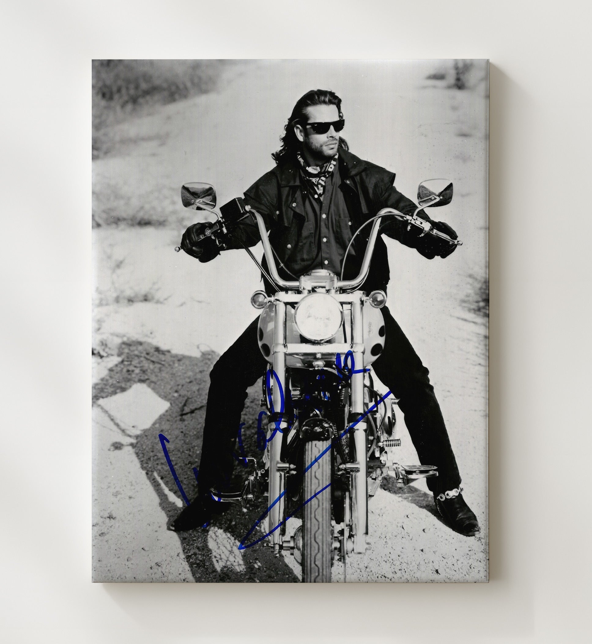 Lorenzo Lamas - Long Hair Leather Jacket Motorcycle Rider Rebel Look movie wall art 20x24 Canvas