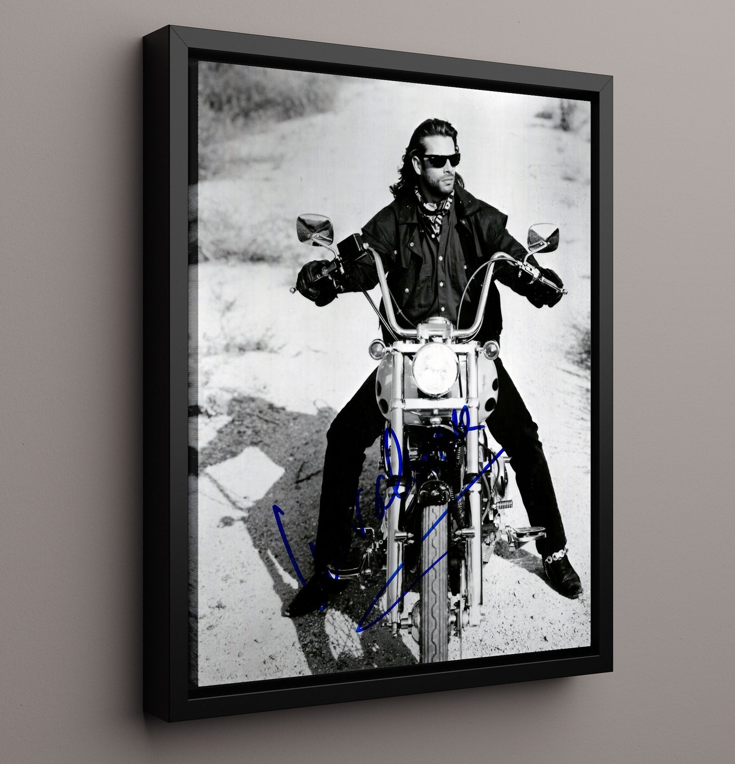 Lorenzo Lamas - Long Hair Leather Jacket Motorcycle Rider Rebel Look movie wall art 16x20 Framed Canvas