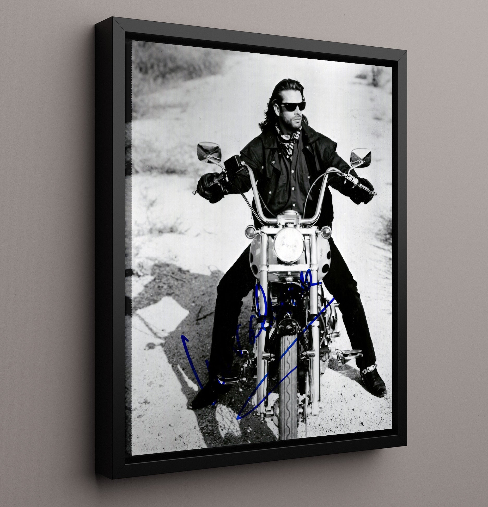 Lorenzo Lamas - Long Hair Leather Jacket Motorcycle Rider Rebel Look movie wall art 16x20 Framed Canvas