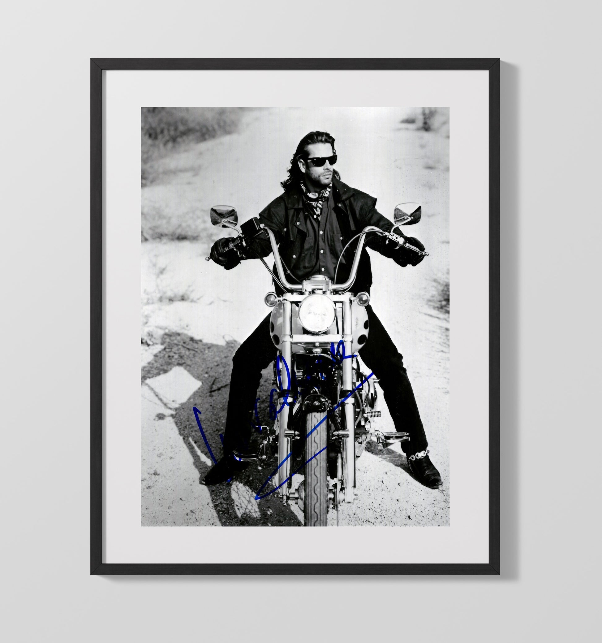 Lorenzo Lamas - Long Hair Leather Jacket Motorcycle Rider Rebel Look movie wall art 16x20 Gallery Frame