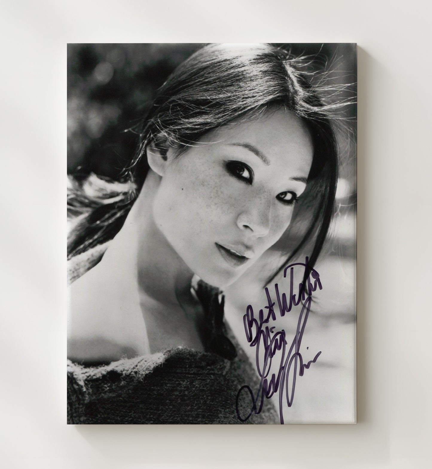 Lucy Liu - Black And White Freckled Face Soft Light Glamour Look Vintage Movie Wall Art - 20x24 Canvas movie decor
