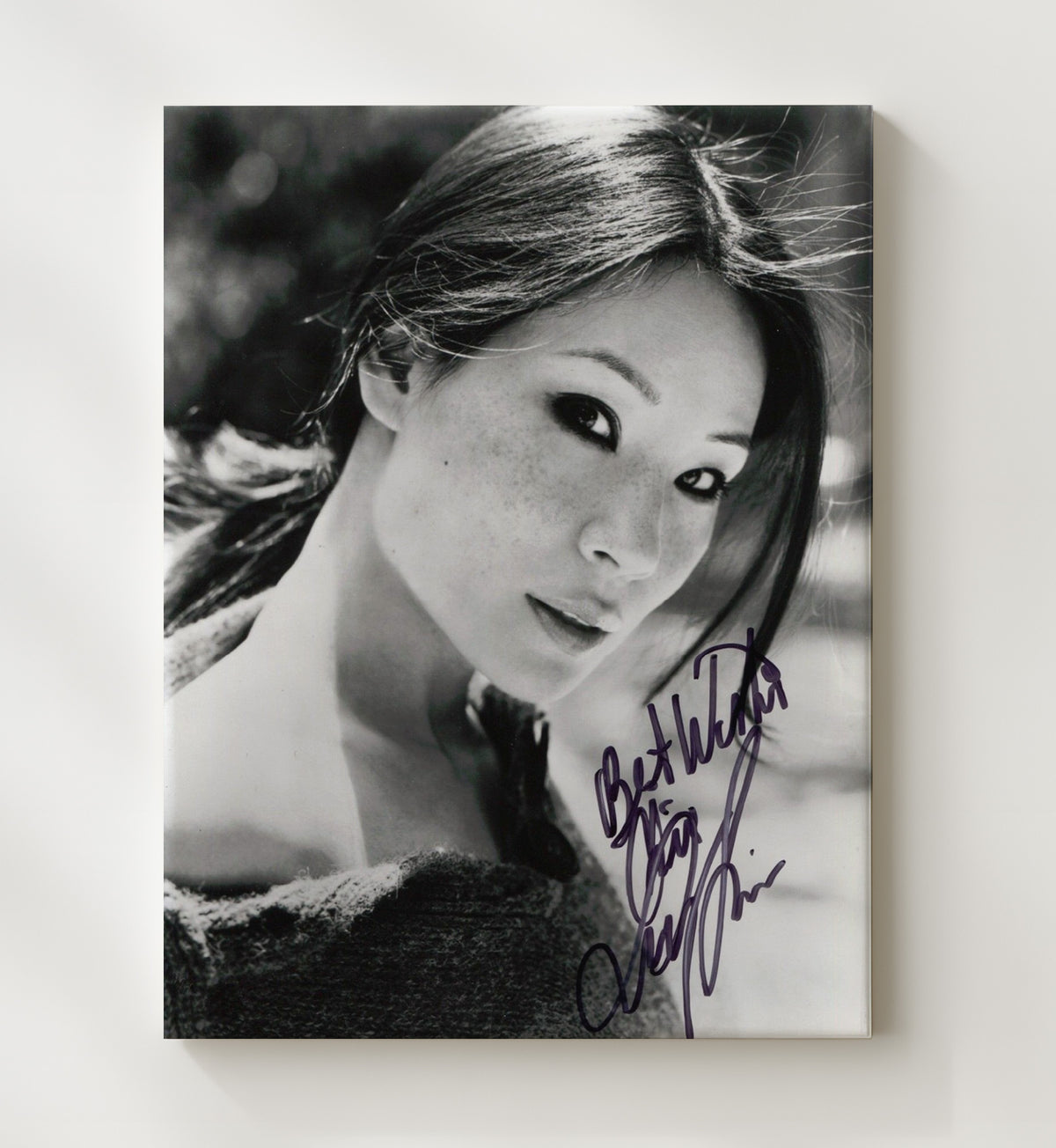Lucy Liu - Black And White Freckled Face Soft Light Glamour Look movie wall art 20x24 Canvas
