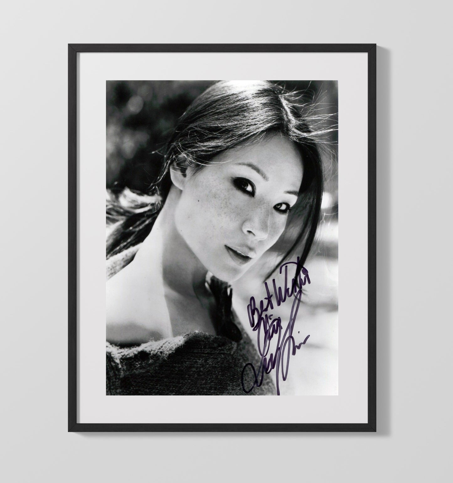 Lucy Liu - Black And White Freckled Face Soft Light Glamour Look Vintage Movie Wall Art - 16x20 Gallery Frame movie decor