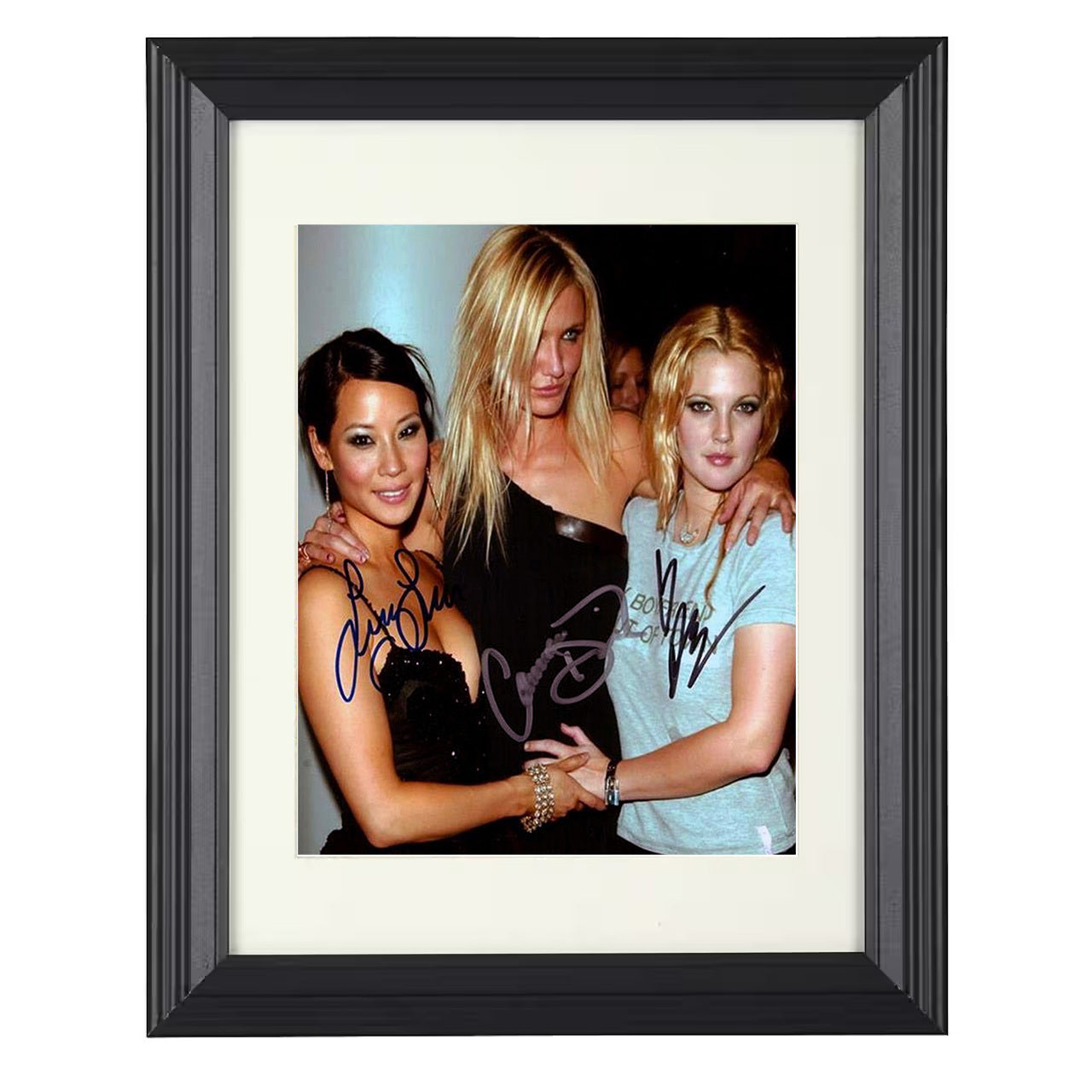 Lucy Liu Cameron Diaz and Drew Barrymore – Event Photo – 8x10 black beveled framed movie wall art
