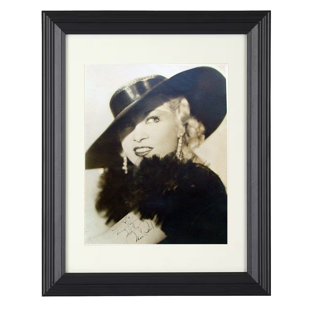Mae West – Feather Boa Wide Hat Hollywood Glamour Look – 8x10 black beveled framed movie wall art