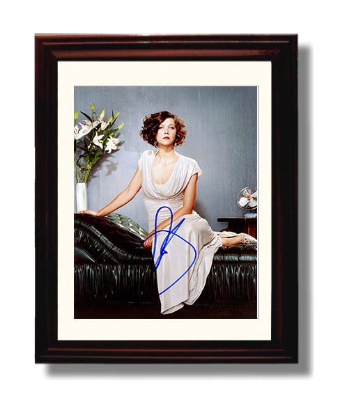 Maggie Gyllenhaal - Elegant Dress Lounge Sofa Blue Marker Autograph Studio Look movie wall art 8x10 Beveled Frame
