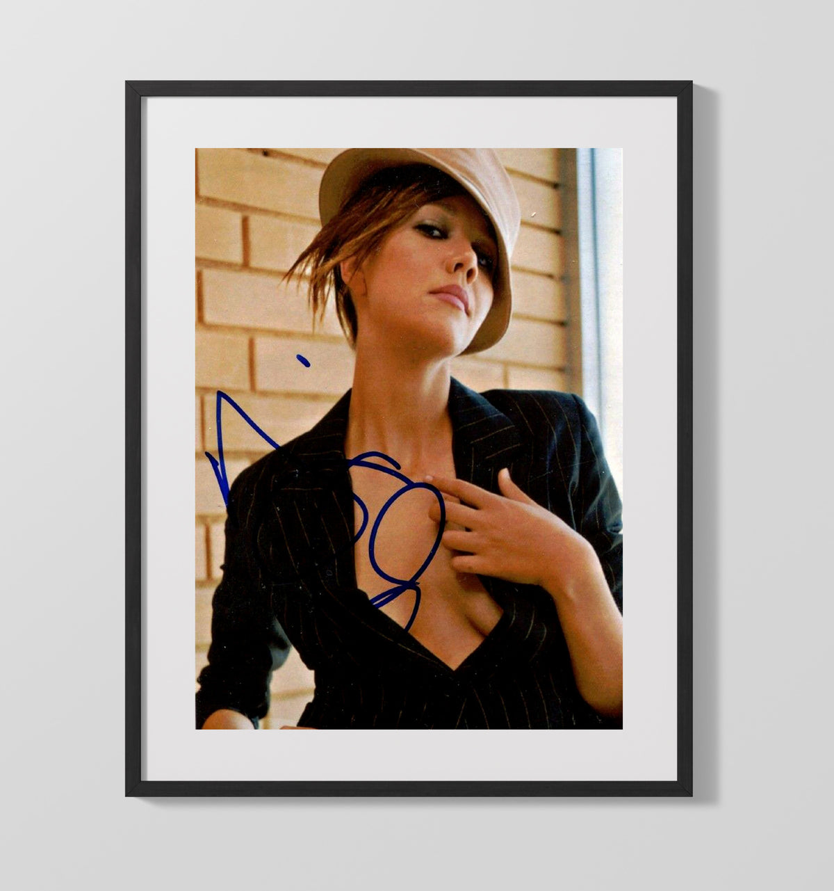Maggie Gyllenhaal - Stylish Hat Pinstripe Jacket Glam Look Signed movie wall art 16x20 Gallery Frame