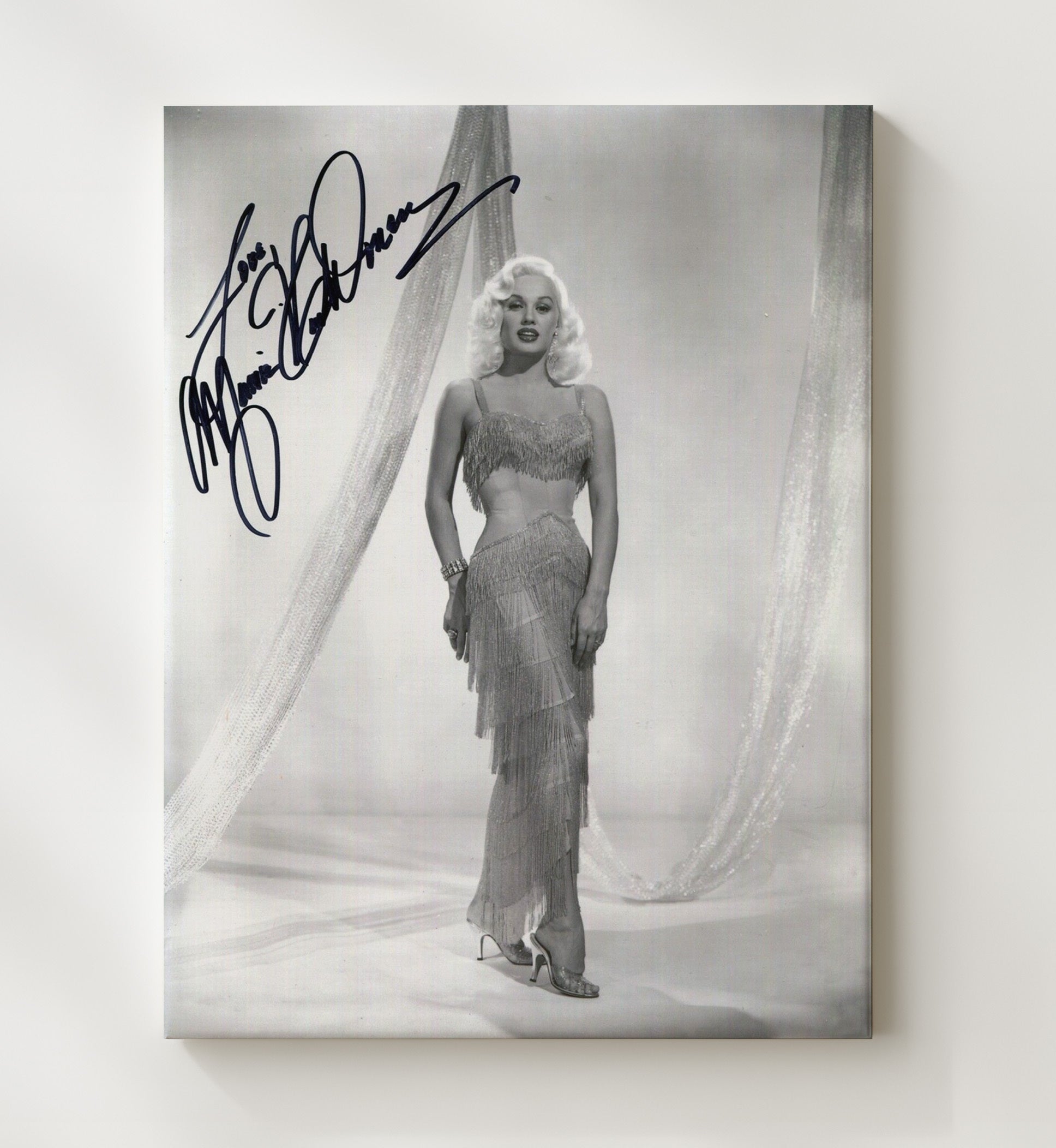 Mamie Van Doren - Classic Hollywood Fringe Gown Studio Glam Signed Vintage Movie Wall Art - 20x24 Canvas movie decor