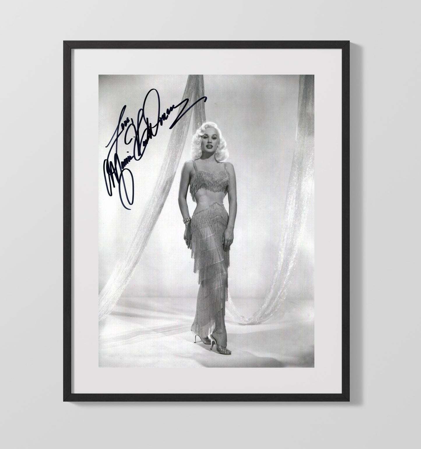 Mamie Van Doren - Classic Hollywood Fringe Gown Studio Glam Signed Vintage Movie Wall Art - 16x20 Gallery Frame movie decor