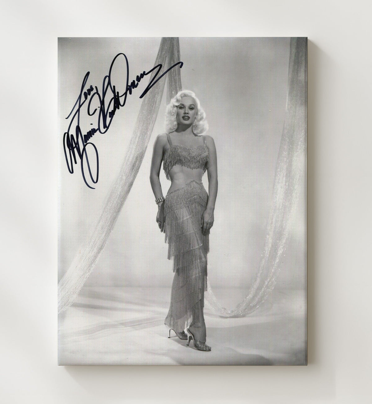 Mamie Van Doren - Classic Hollywood Fringe Gown Studio Glam Signed movie wall art 20x24 Canvas