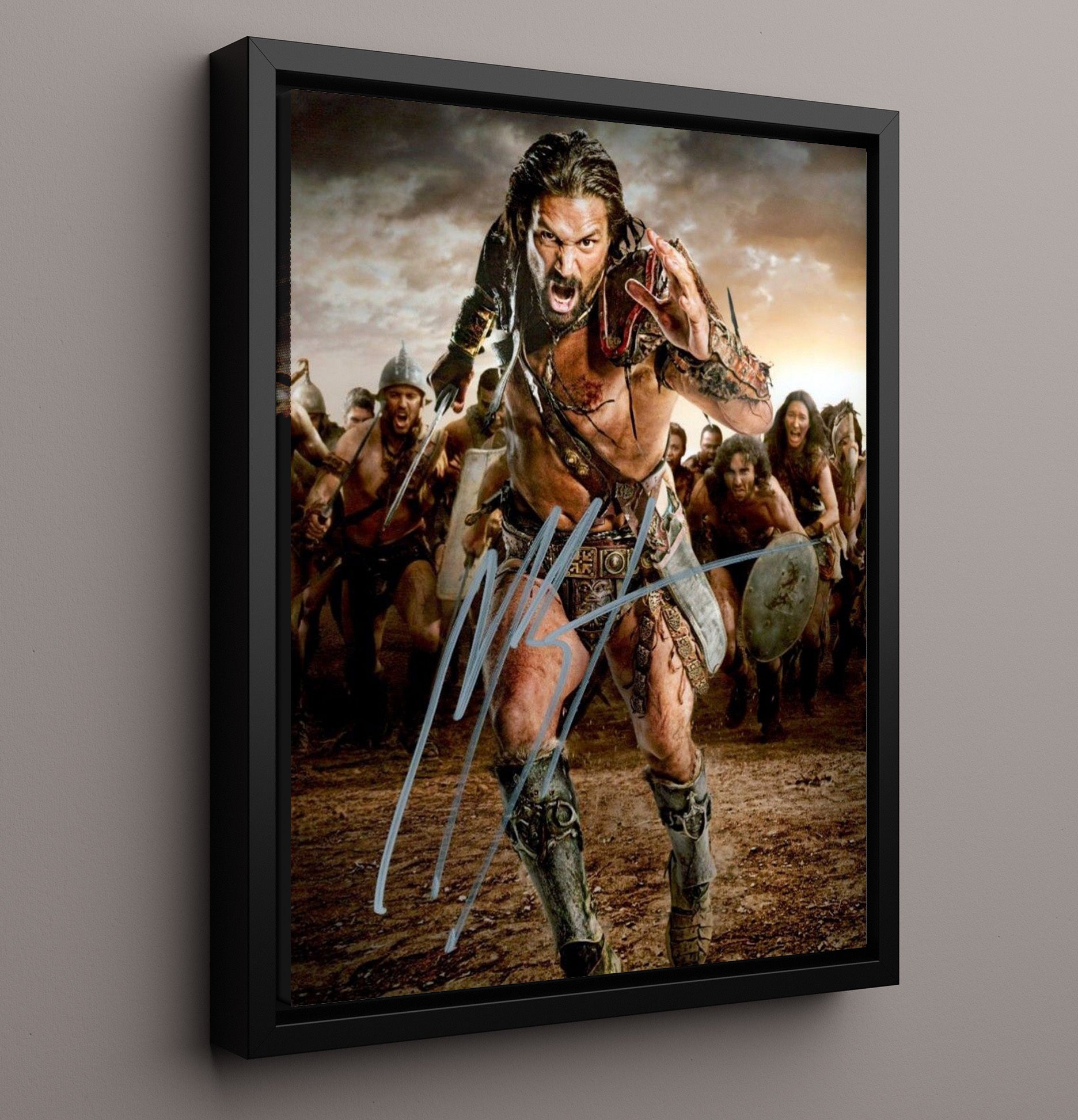 Manu Bennett - Battle Charge Warrior Signed movie wall art 16x20 Framed Canvas
