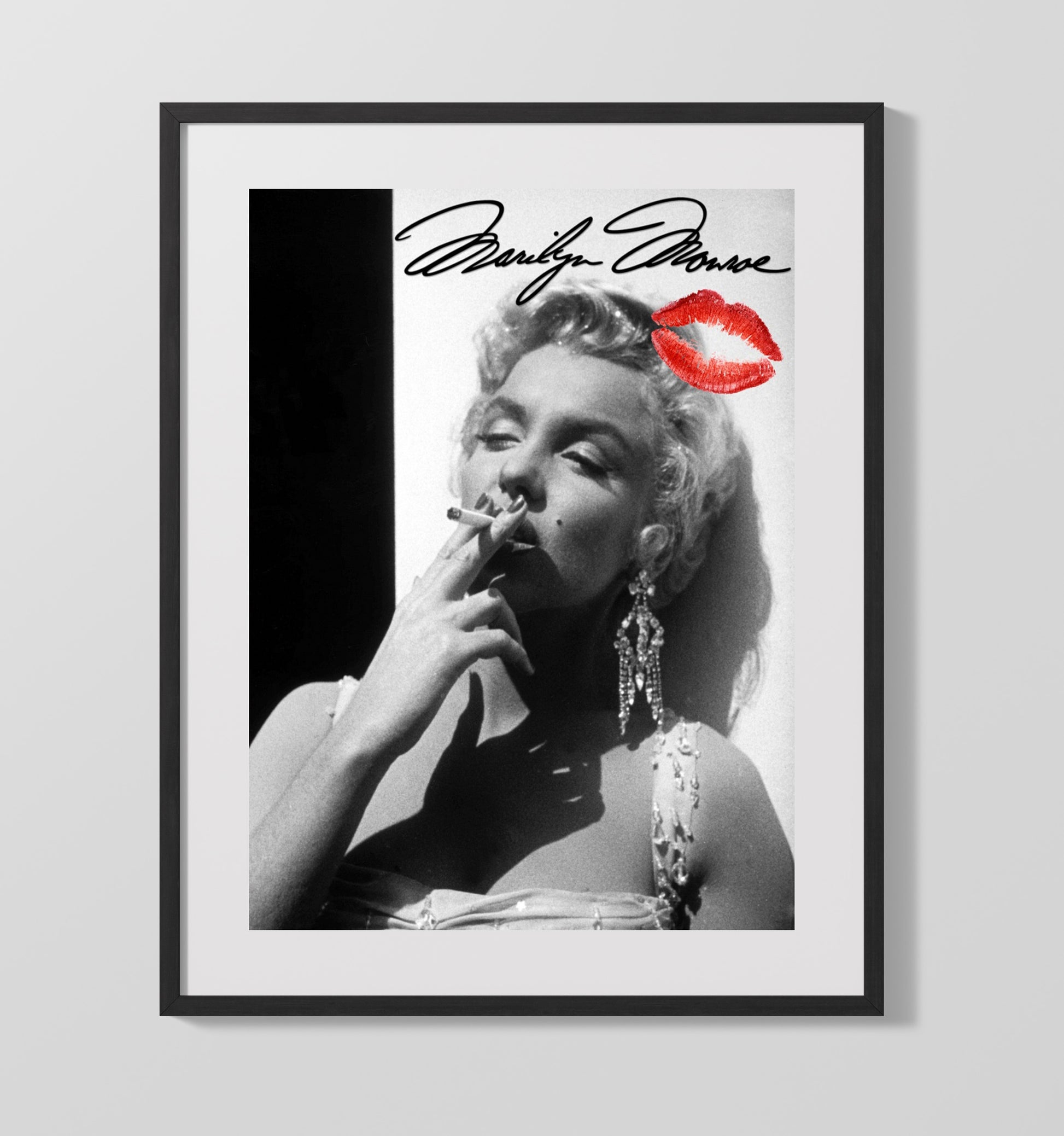 Marilyn Monroe - Cigarette Glam Classic Hollywood Seduction Signed Vintage Movie Wall Art - 16x20 Gallery Frame movie decor
