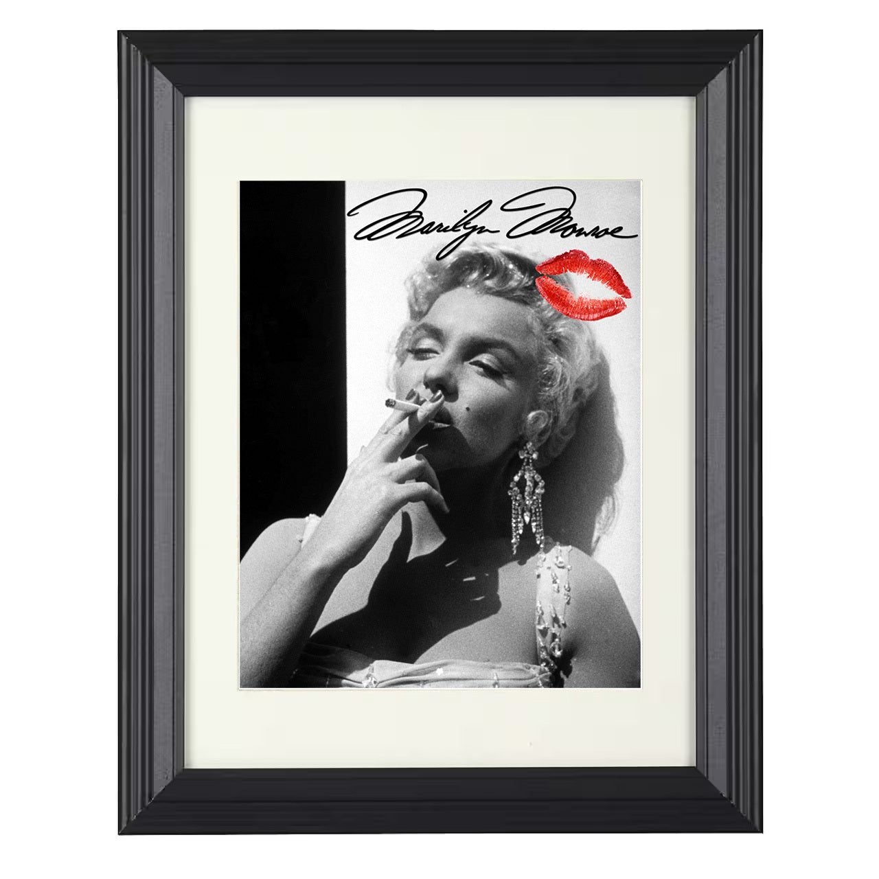 Marilyn Monroe – Cigarette Glam Classic Hollywood Seduction – 8x10 black beveled framed movie wall art