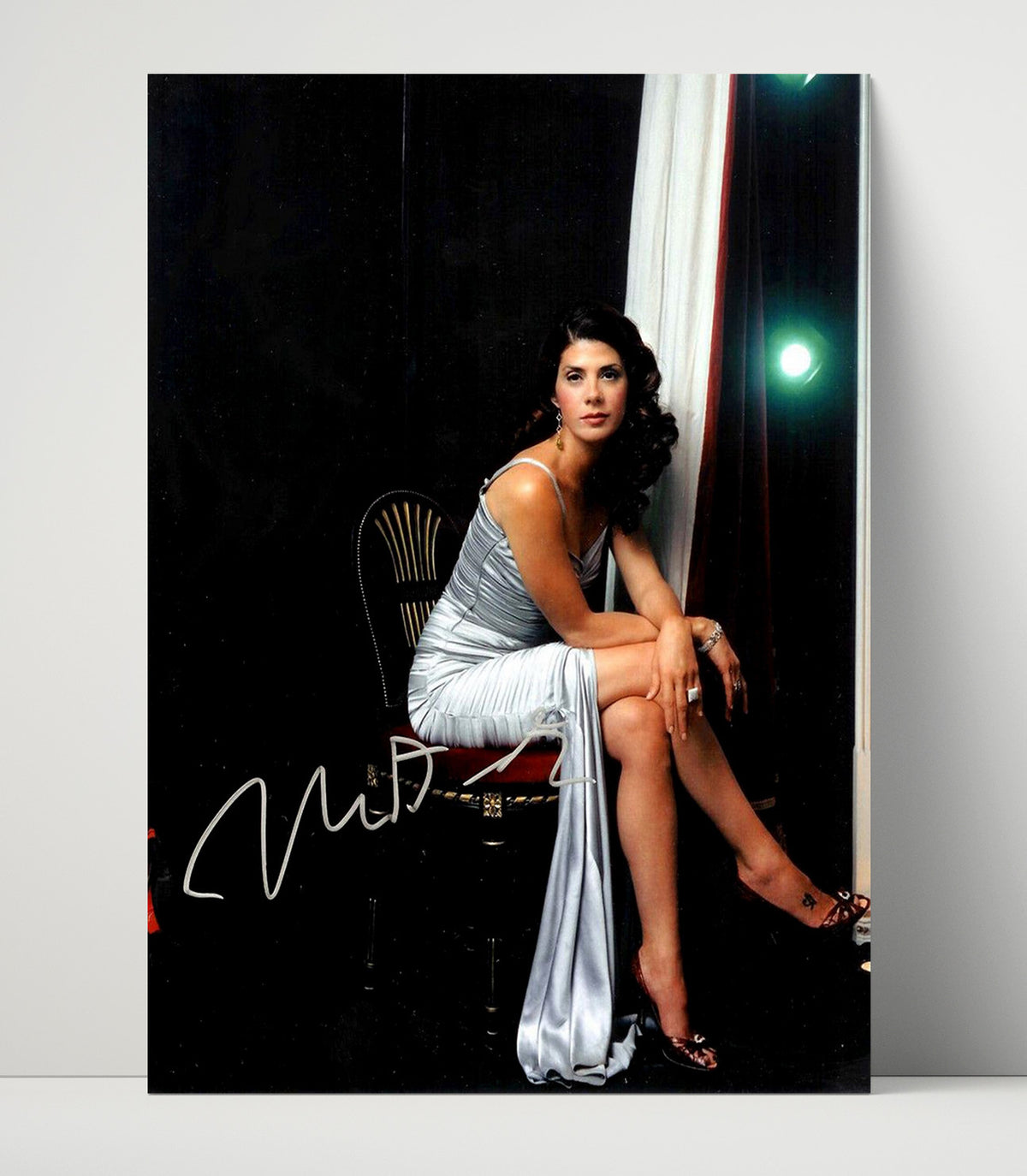 Marisa Tomei - Elegant Silver Evening Gown Seated Look Signed movie wall art 16x20 Unframed Print