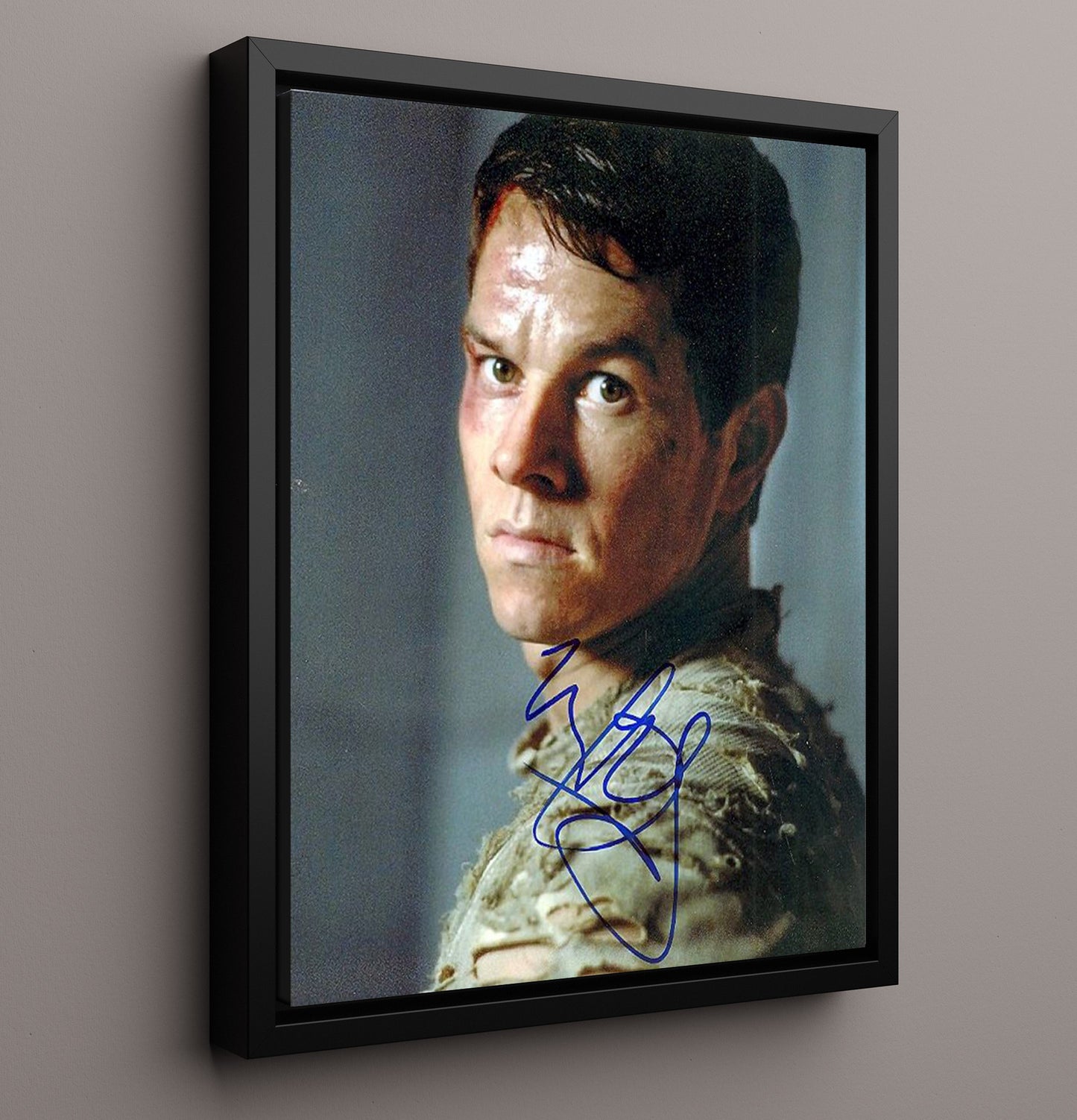 Mark Wahlberg - Intense Battle Worn Grit Dramatic Character Look Signed Vintage Movie Wall Art - 16x20 Framed Canvas movie decor