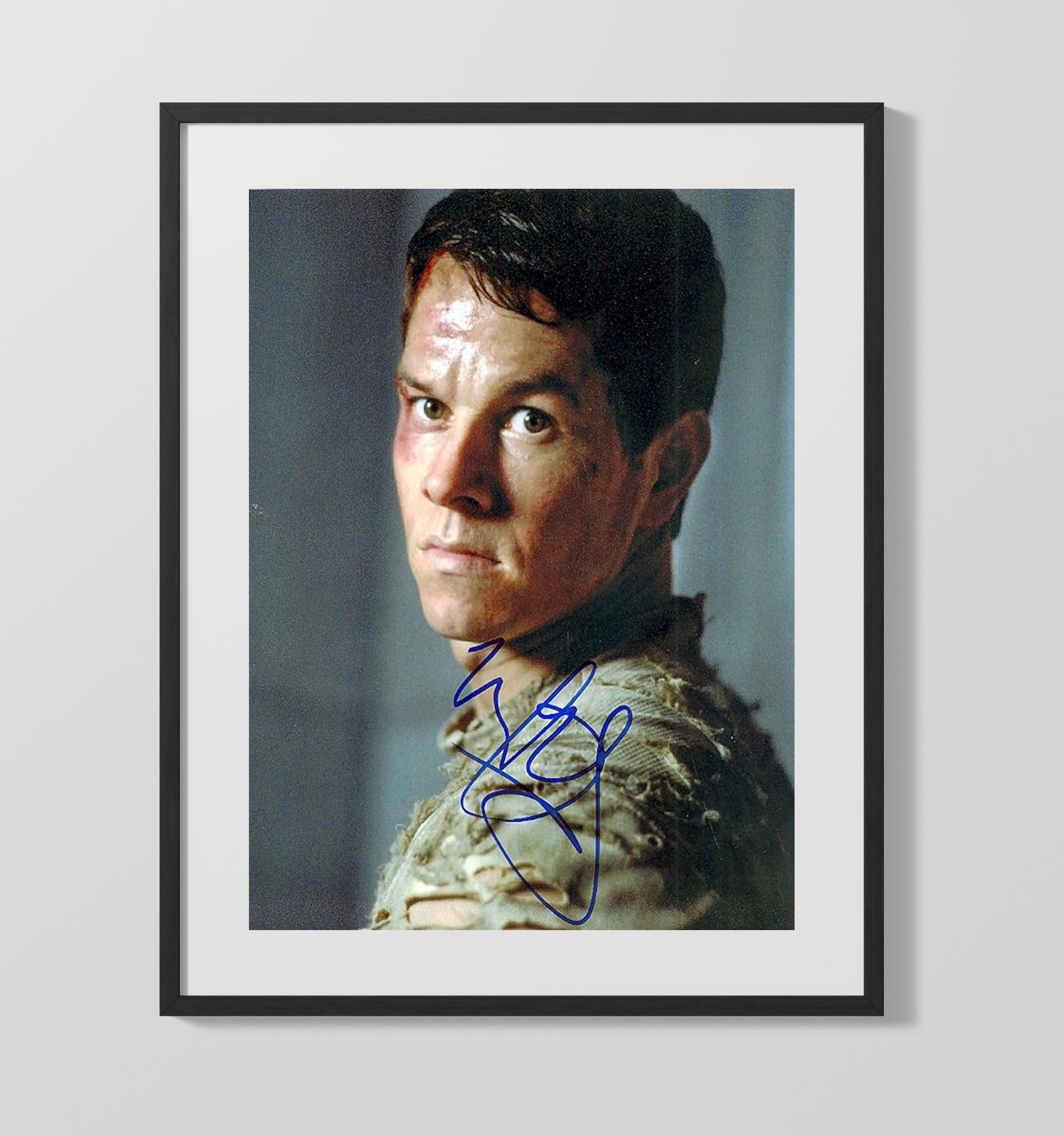 Mark Wahlberg - Intense Battle Worn Grit Dramatic Character Look Signed Vintage Movie Wall Art - 16x20 Gallery Frame movie decor
