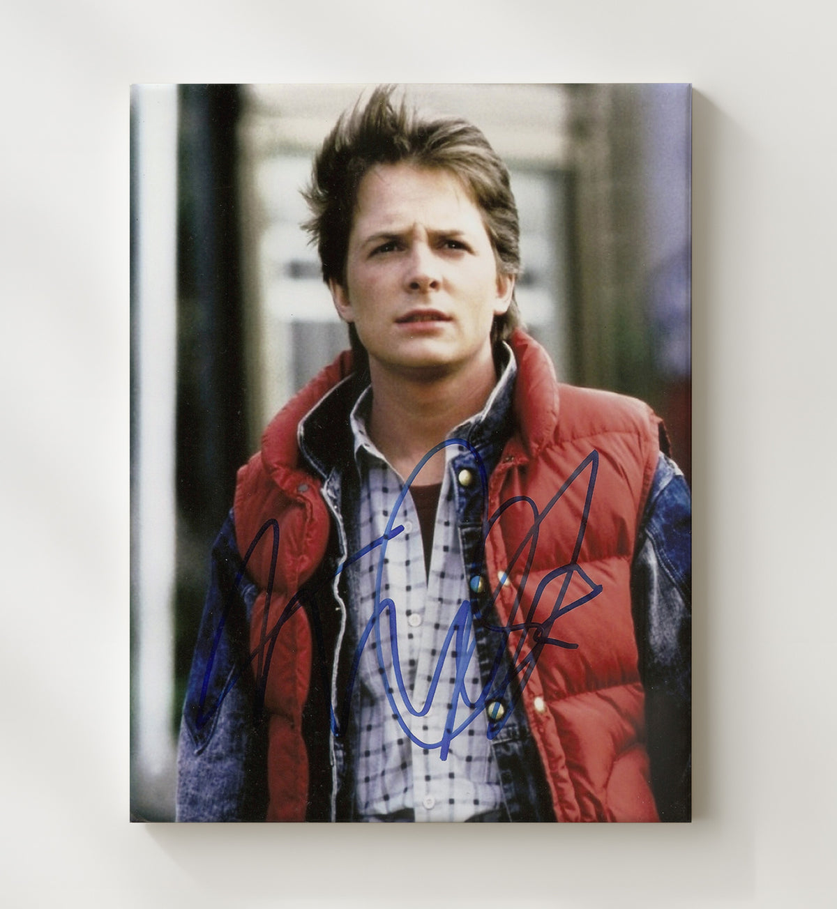 Michael J. Fox - Back to the Future Marty McFly Red Vest Photograph movie wall art 20x24 Canvas