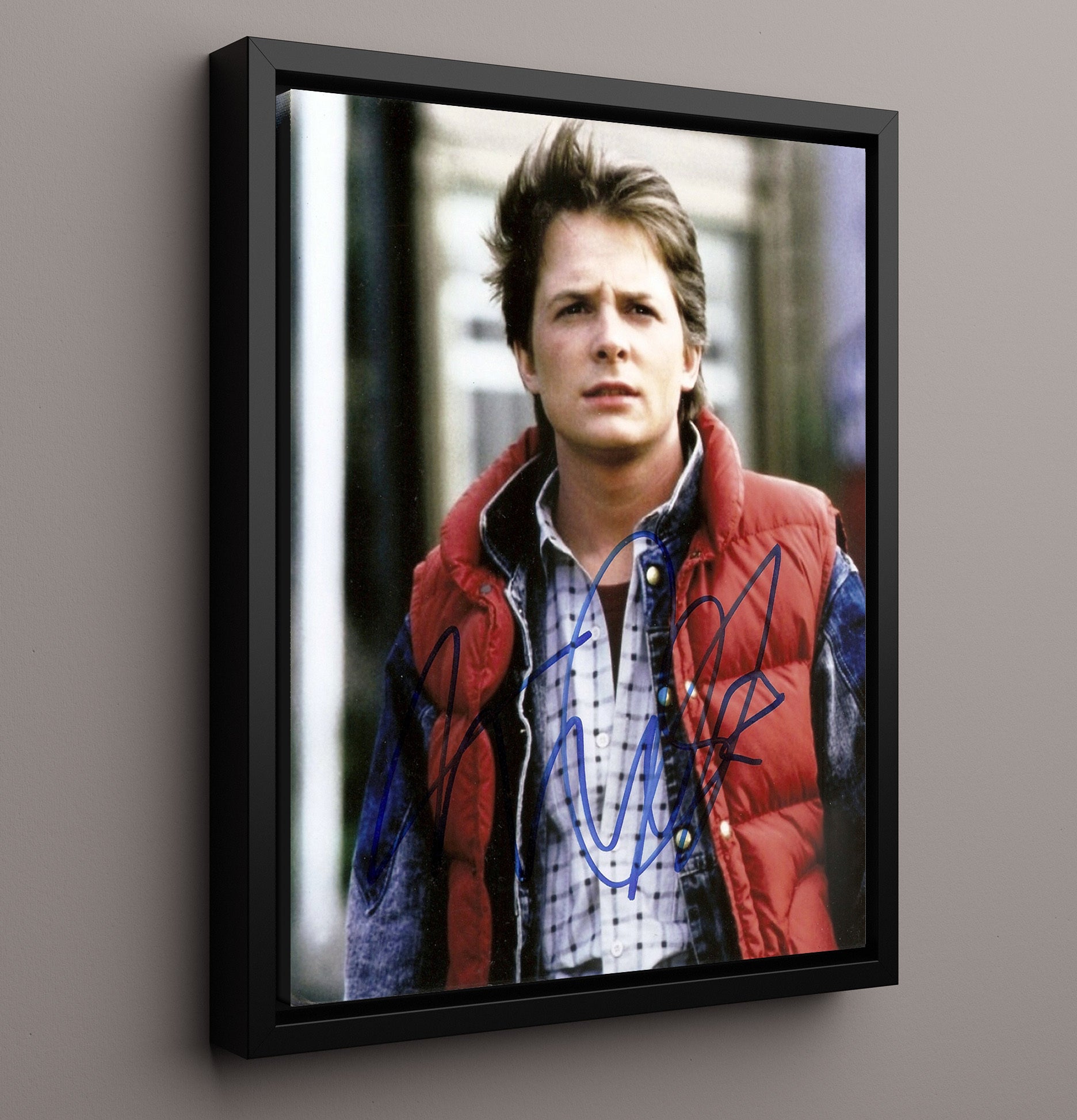 Michael J. Fox - Back to the Future Marty McFly Red Vest Photograph movie wall art 16x20 Framed Canvas