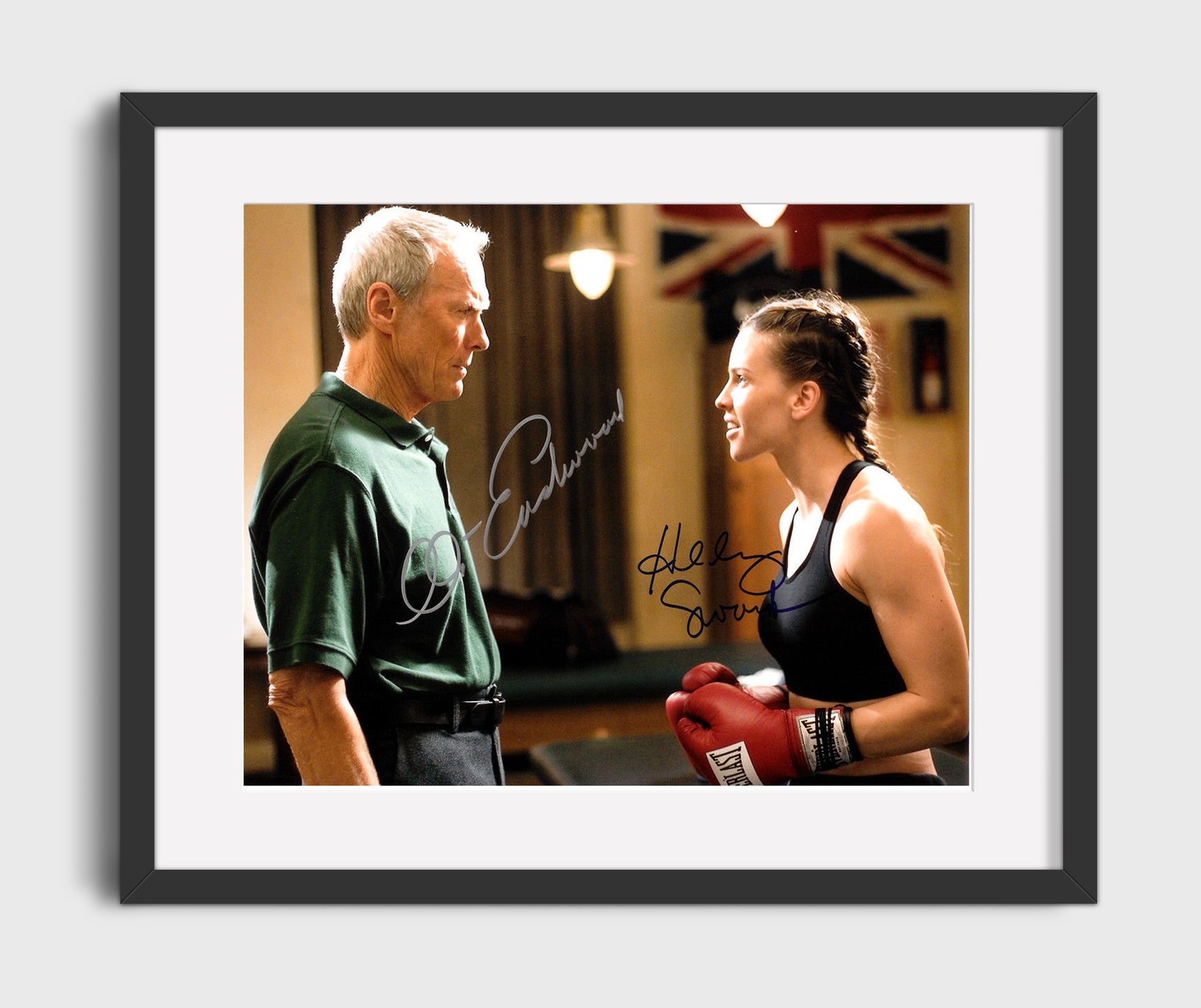 Million Dollar Baby - Clint Eastwood - Frankie Dunn - Hilary Swank - Maggie Fitzgerald - Boxing gym gloves Vintage Movie Wall Art - 16x20 Gallery Frame movie decor