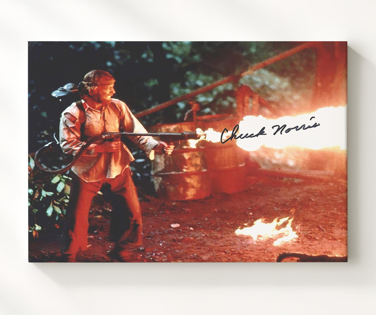 Missing in Action - Chuck Norris - Colonel Braddock - Flamethrower Jungle Assault Scene Vintage Movie Wall Art - 20x24 Canvas movie decor