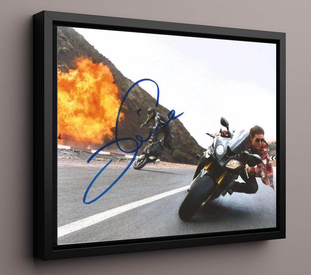 Mission_ Impossible - Tom Cruise - Ethan Hunt - Motorcycle Chase Escape movie wall art 16x20 Framed Canvas