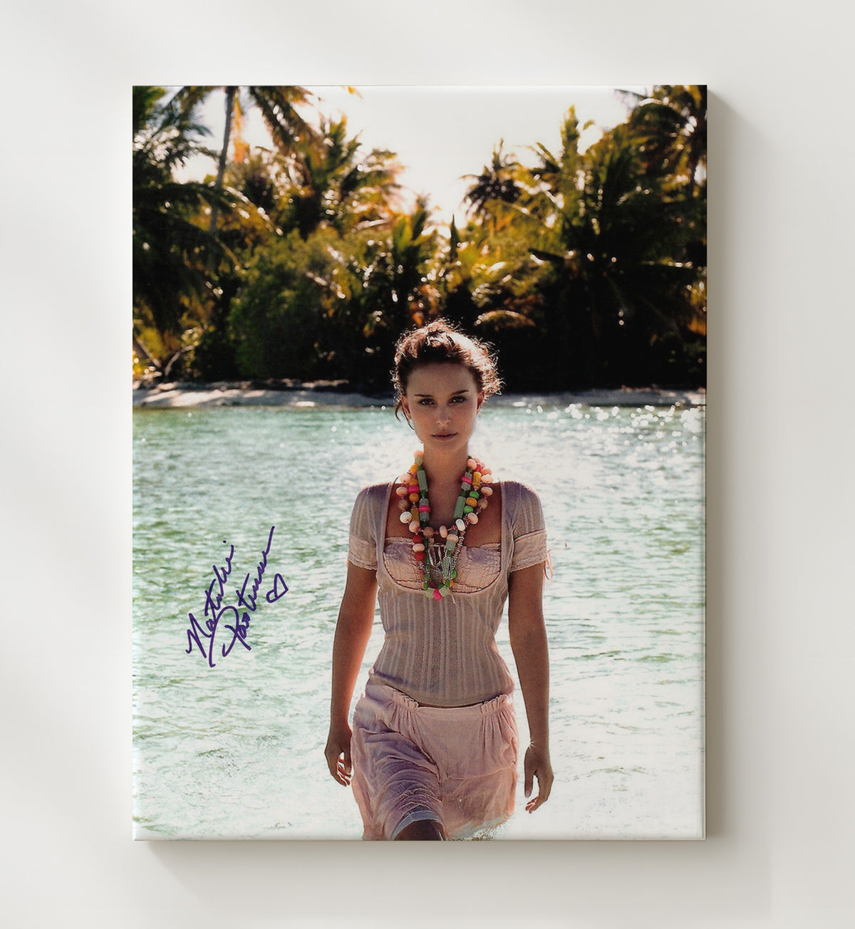 Natalie Portman Tropical Lagoon Beaded Necklace Island Beauty movie wall art 20x24 Canvas