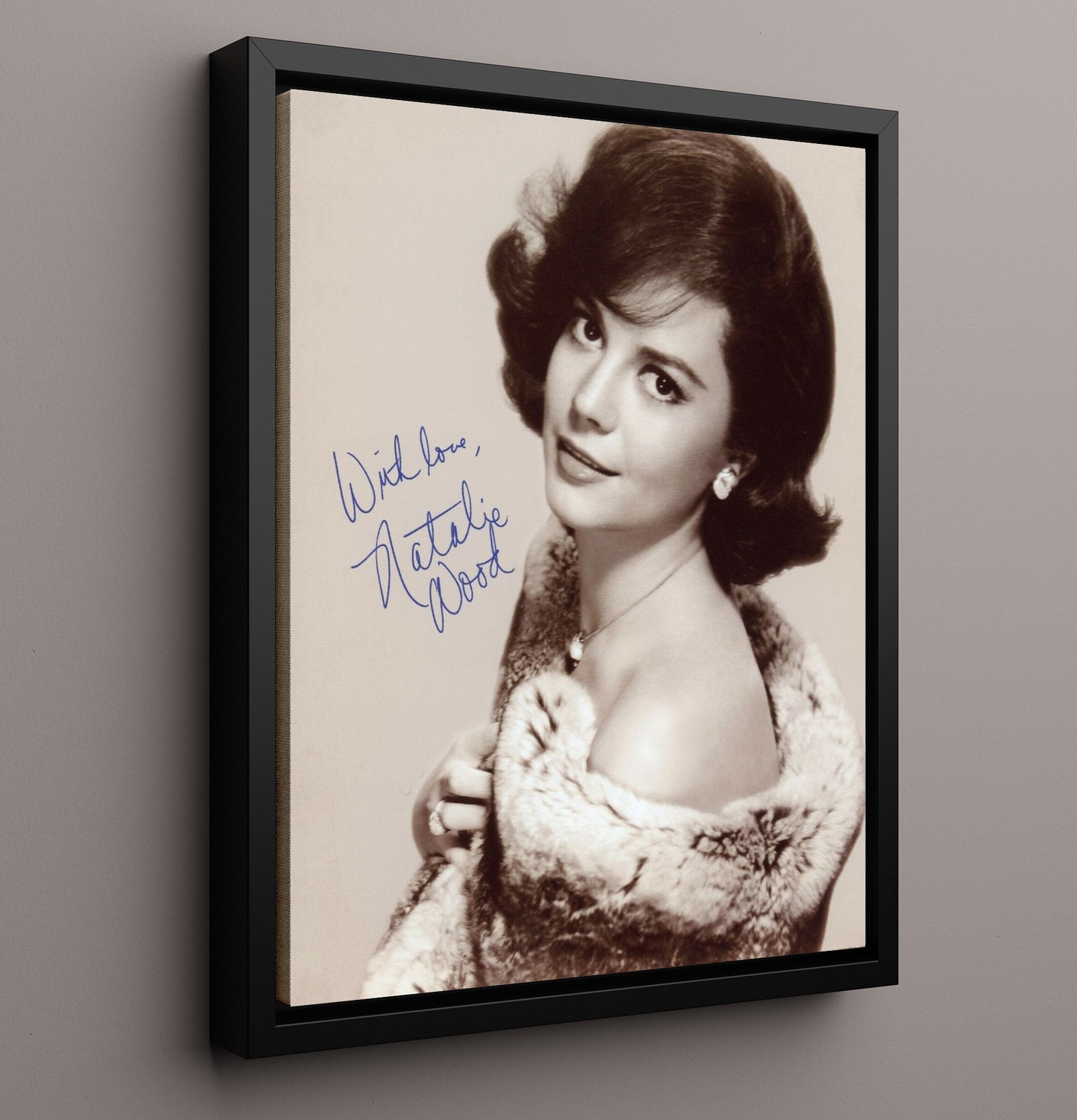 Natalie Wood Classic Hollywood Beauty Soft Fur Elegance Vintage Movie Wall Art - 16x20 Framed Canvas movie decor