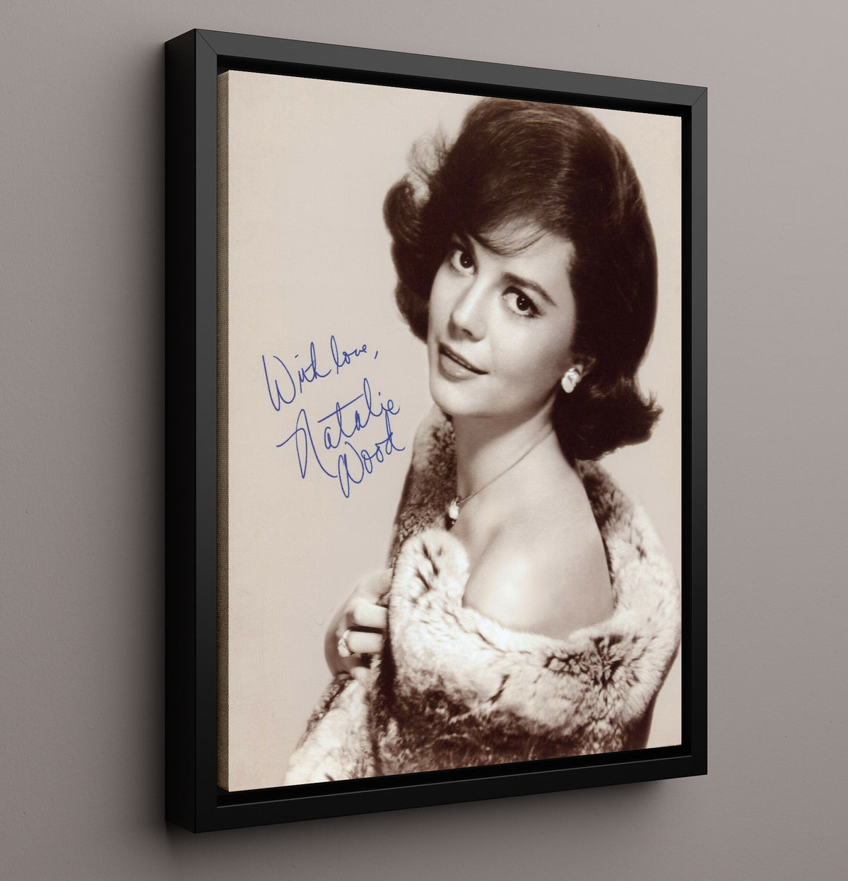 Natalie Wood Classic Hollywood Beauty Soft Fur Elegance movie wall art 16x20 Framed Canvas