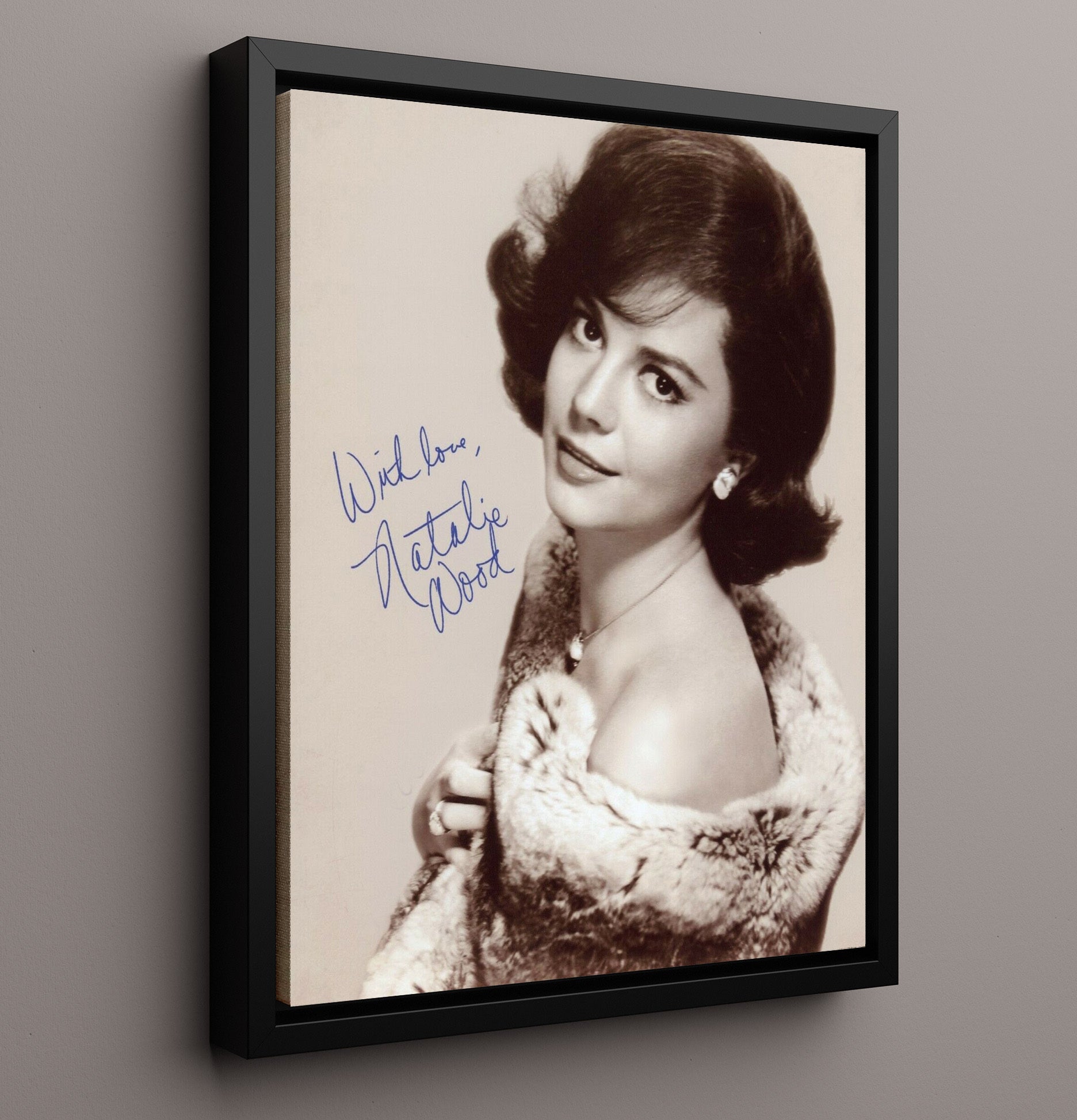 Natalie Wood Classic Hollywood Beauty Soft Fur Elegance movie wall art 16x20 Framed Canvas