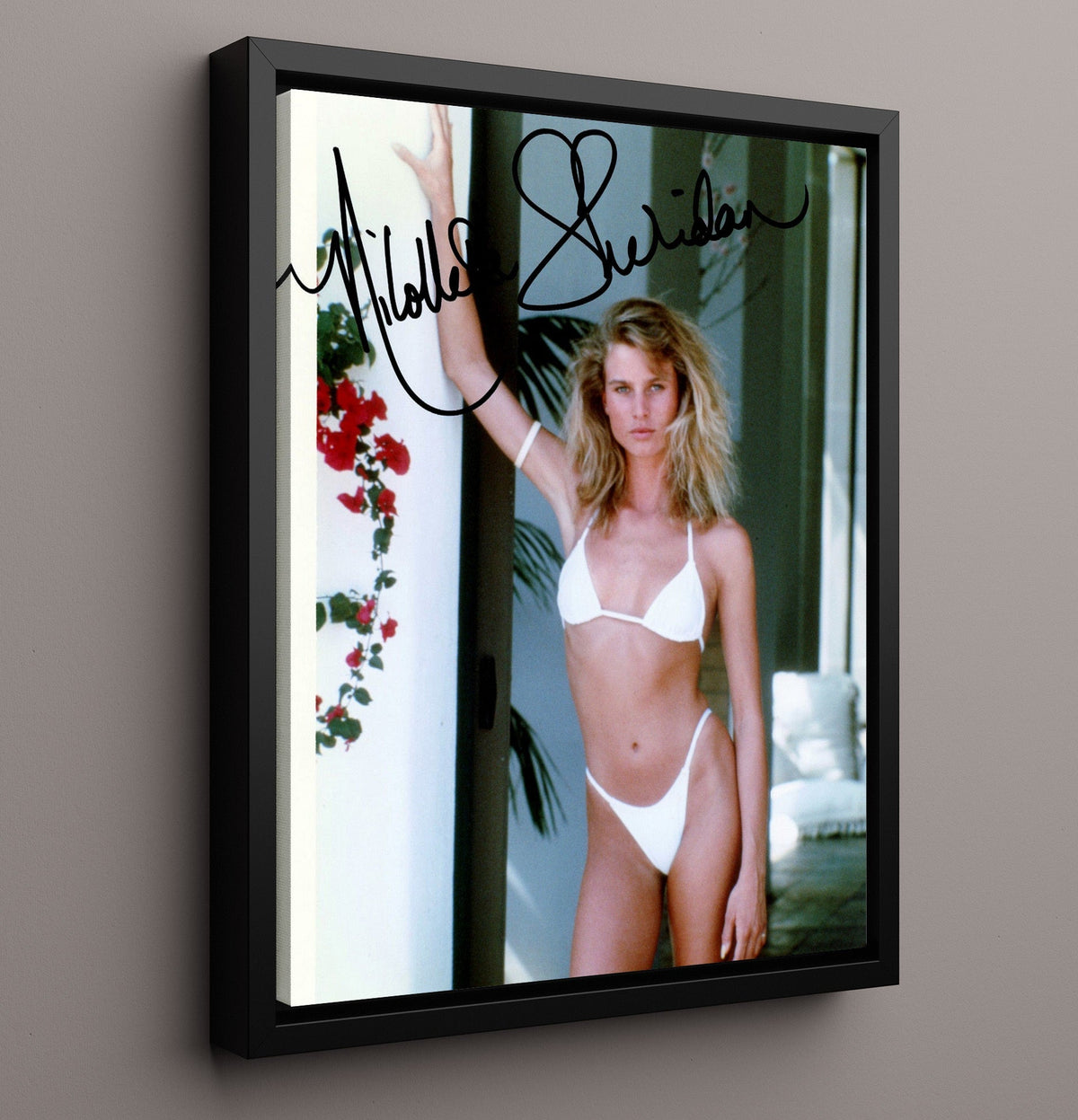 Nicollette Sheridan - Sunlit White Bikini California Glam movie wall art 16x20 Gallery Frame