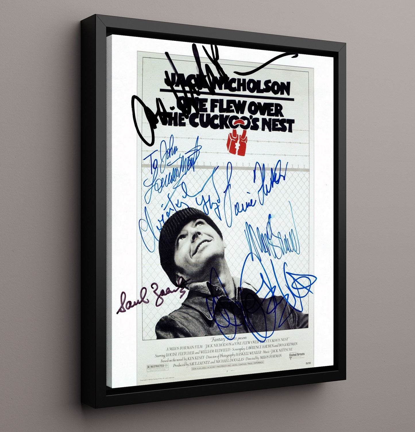One Flew Over the Cuckoos Nest - Jack Nicholson McMurphy Asylum Rebel movie wall art 16x20 Framed Canvas