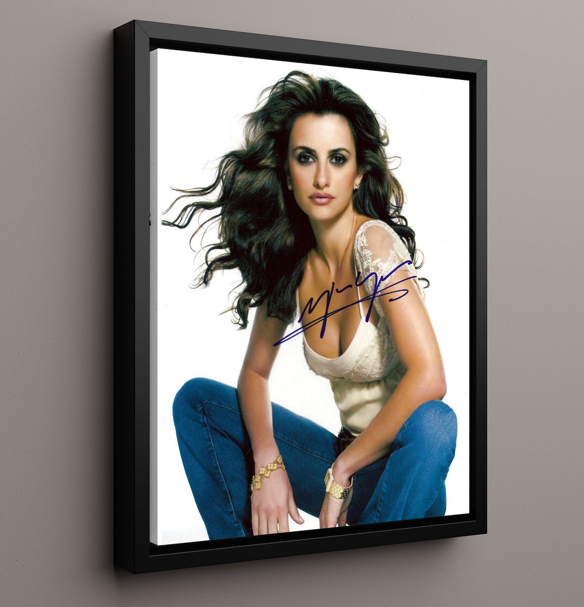 Penelope Cruz - Windswept Hair Studio Glam Hollywood Beauty movie wall art 16x20 Framed Canvas