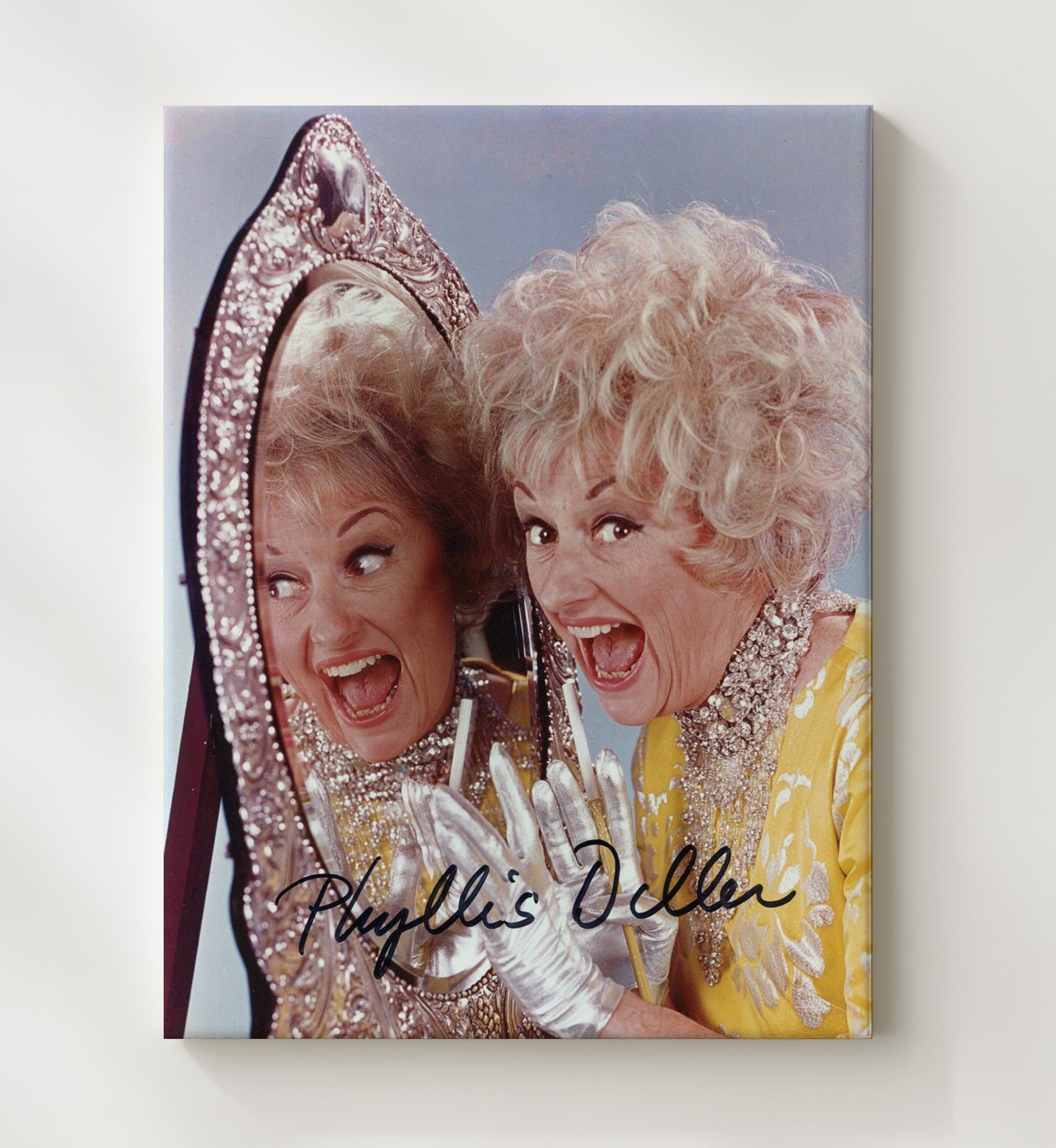 Phyllis Diller - Mirror Reflection Glam Comedy Legend Laughing movie wall art 20x24 Canvas