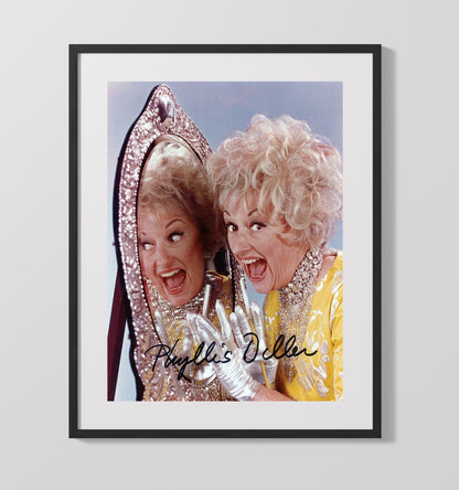 Phyllis Diller - Mirror Reflection Glam Comedy Legend Laughing - Movies Framed Print