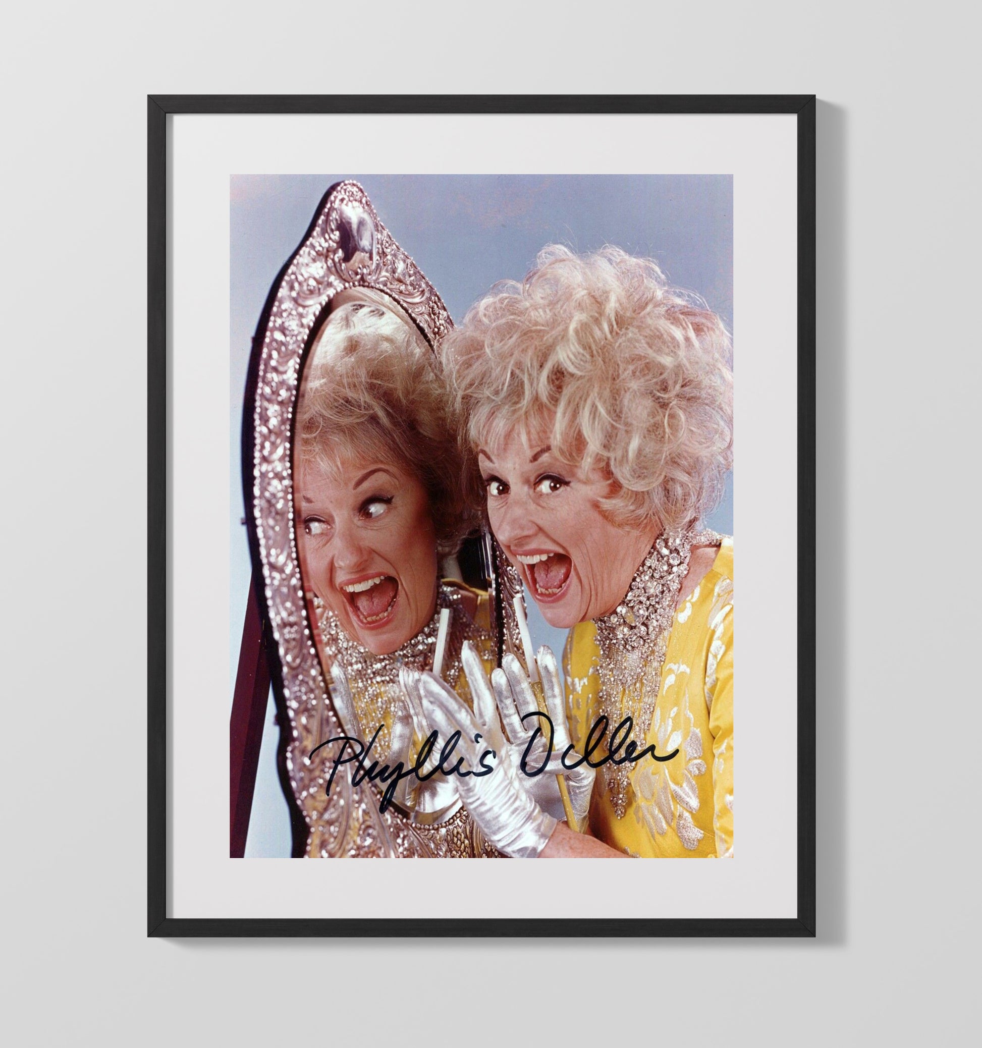 Phyllis Diller - Mirror Reflection Glam Comedy Legend Laughing movie wall art 16x20 Gallery Frame