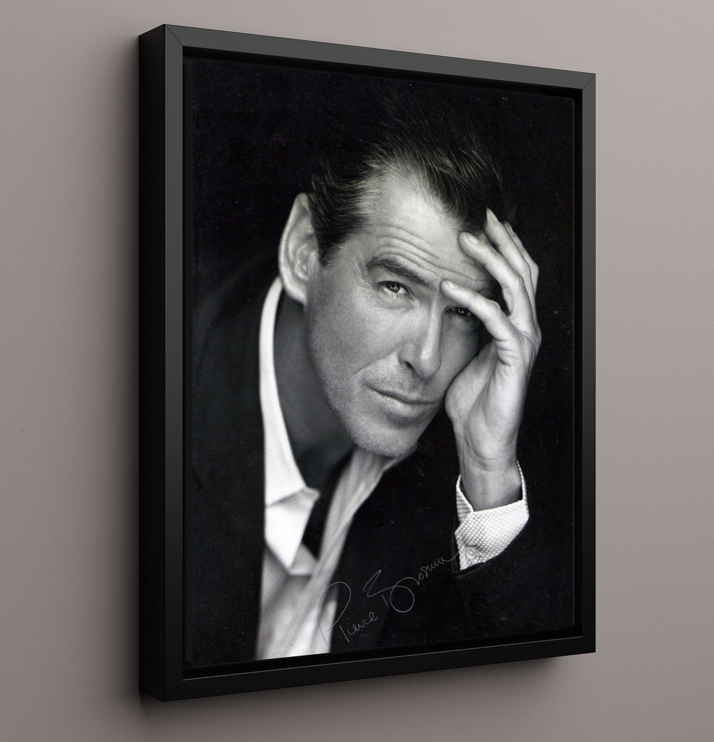 Pierce Brosnan - Classic Tuxedo Era Leading Man Expression Vintage Movie Wall Art - 16x20 Framed Canvas movie decor