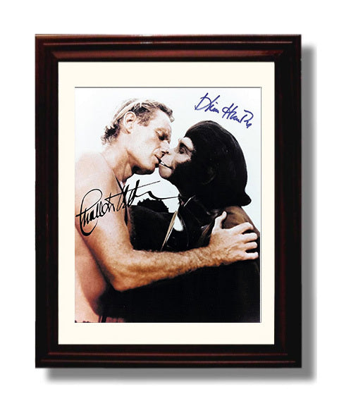Planet of the Apes - Charlton Heston - Taylor and Kim Hunter - Zira - Human Ape Kiss Scene movie wall art 8x10 Beveled Frame