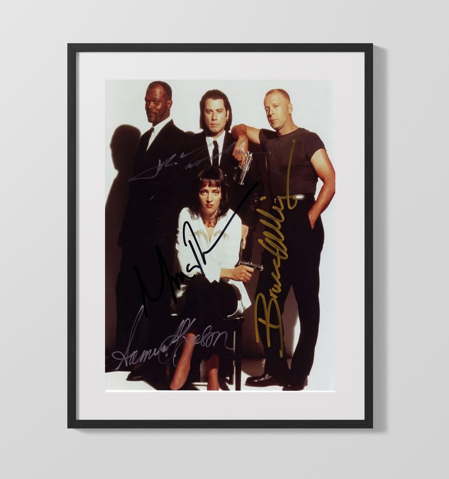 Pulp Fiction - John Travolta - Vincent VegaEnsemble Cast Crime Film Lineup Vintage Movie Wall Art - 16x20 Gallery Frame movie decor
