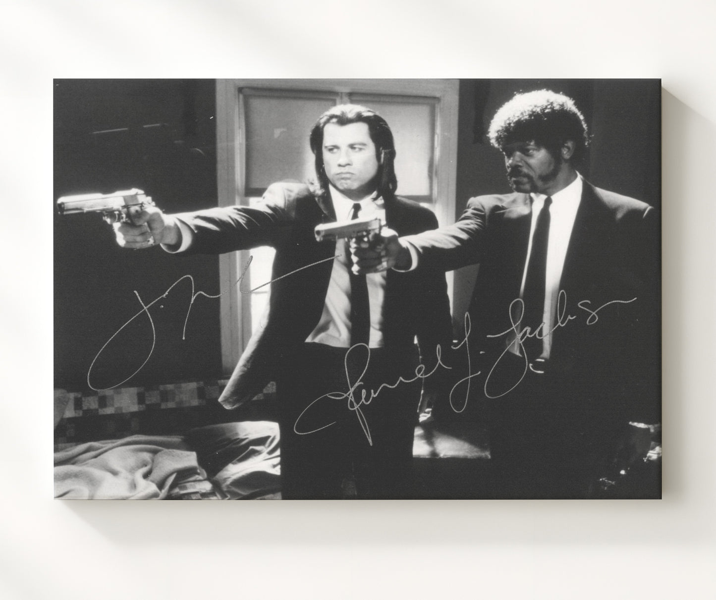 Pulp Fiction - John Travolta and Samuel L. Jackson - Royale with guns movie wall art 20x24 Canvas