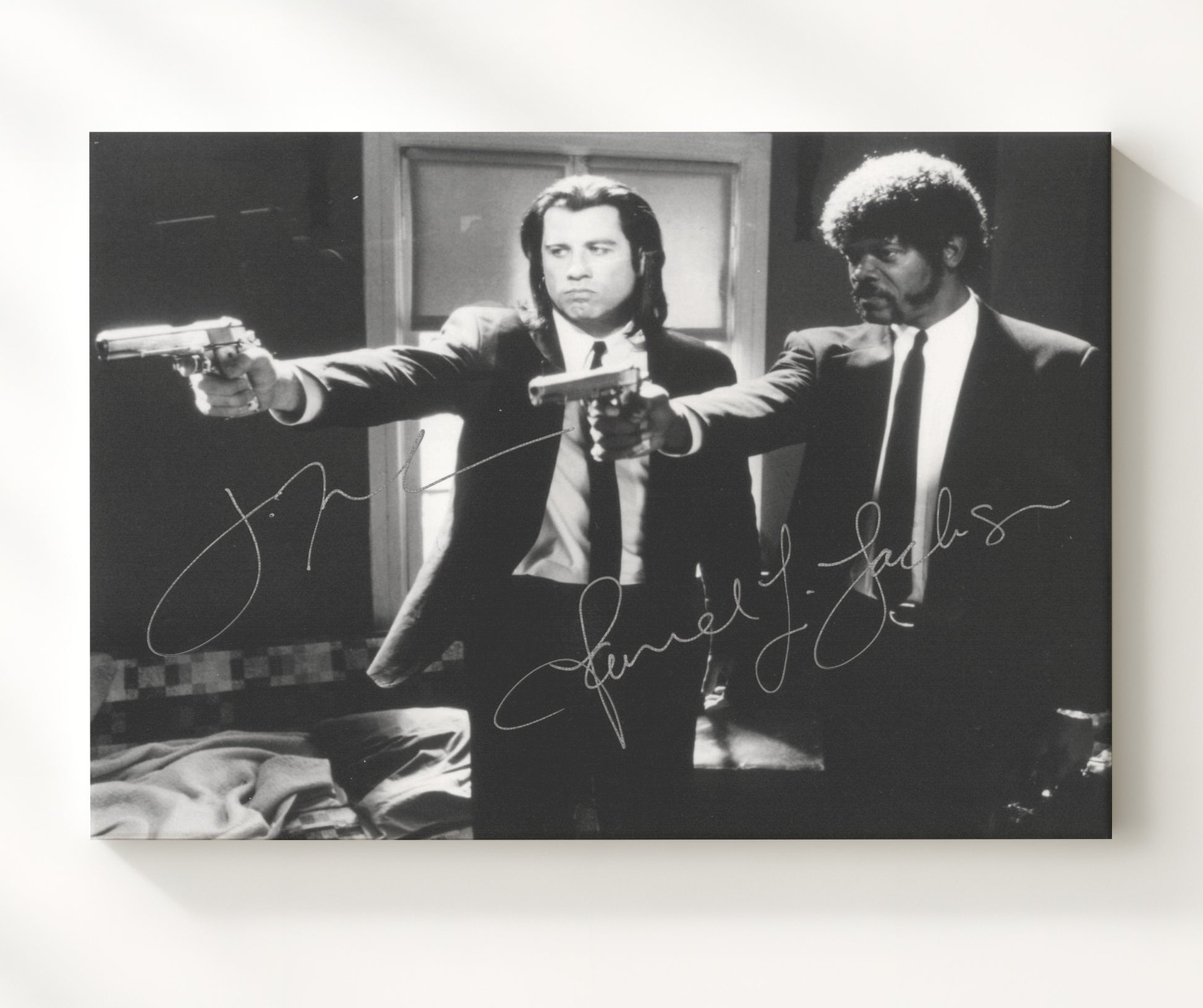 Pulp Fiction - John Travolta and Samuel L. Jackson - Royale with guns movie wall art 20x24 Canvas