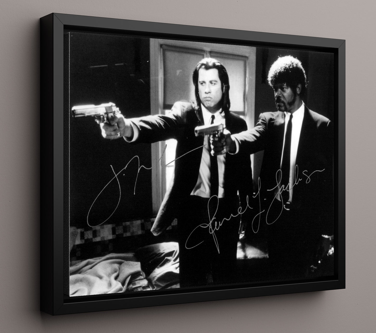 Pulp Fiction - John Travolta and Samuel L. Jackson - Royale with guns movie wall art 16x20 Framed Canvas