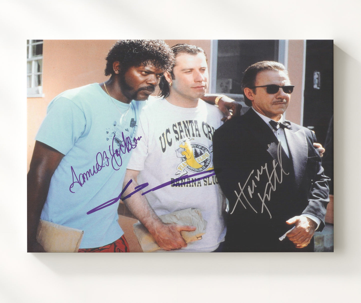 Pulp Fiction - Travolta - Vincent - and Jackson - Jules - and Keitel - Wolf - Fixer Mode Activated movie wall art 20x24 Canvas
